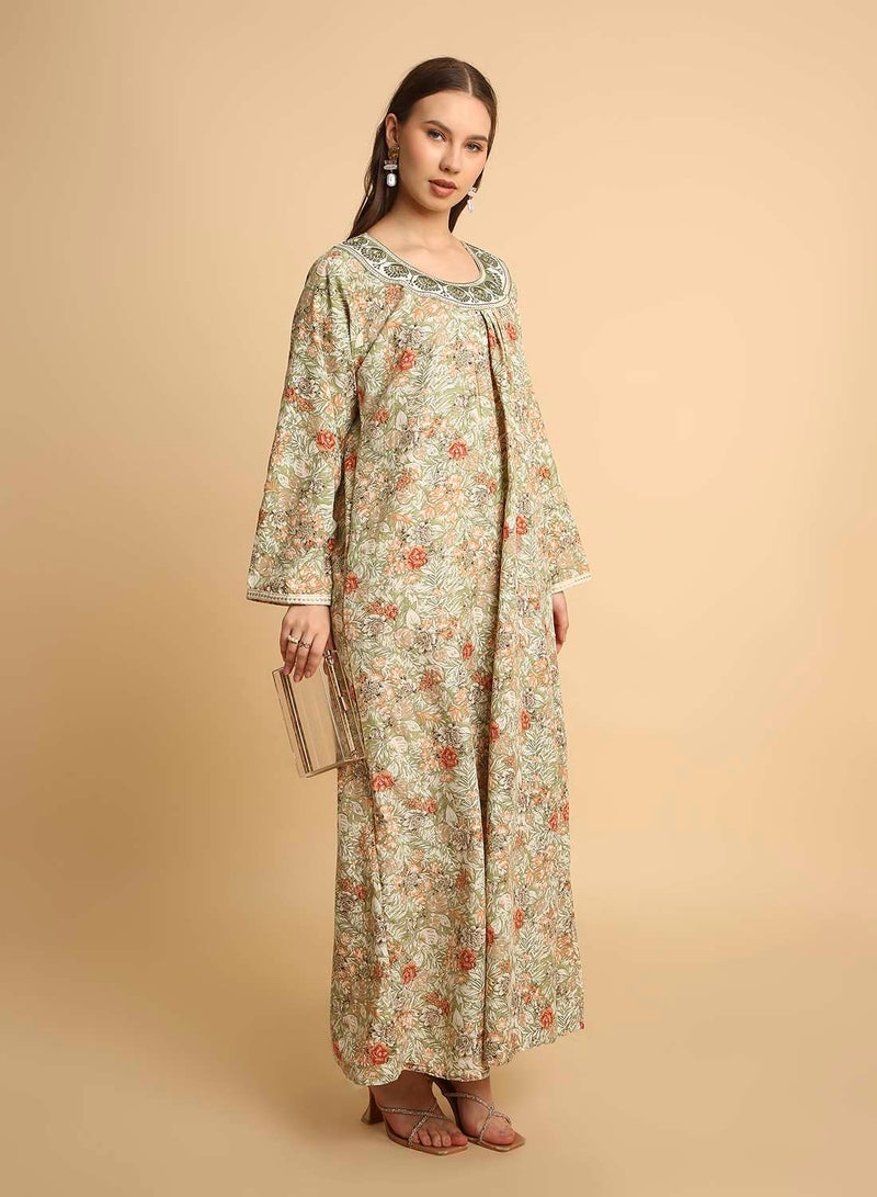 HANA & SARA Traditional Arabic Jalabiya Women’s Long Dress with Embroidered Neckline - Image 5